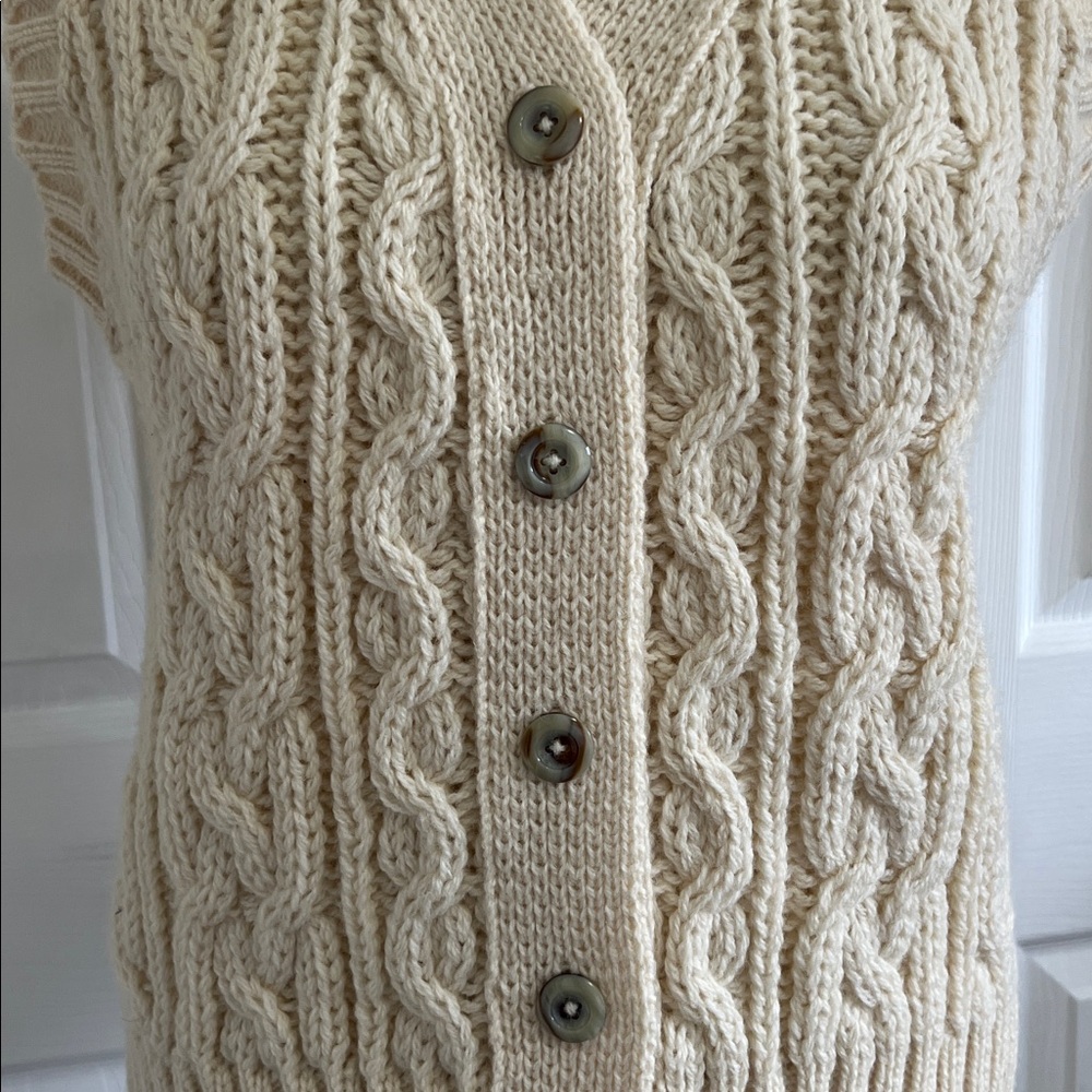 Vintage Aran Fisherman Wool Cream Cable Knit Sweater Vest - Picture 4 of 16